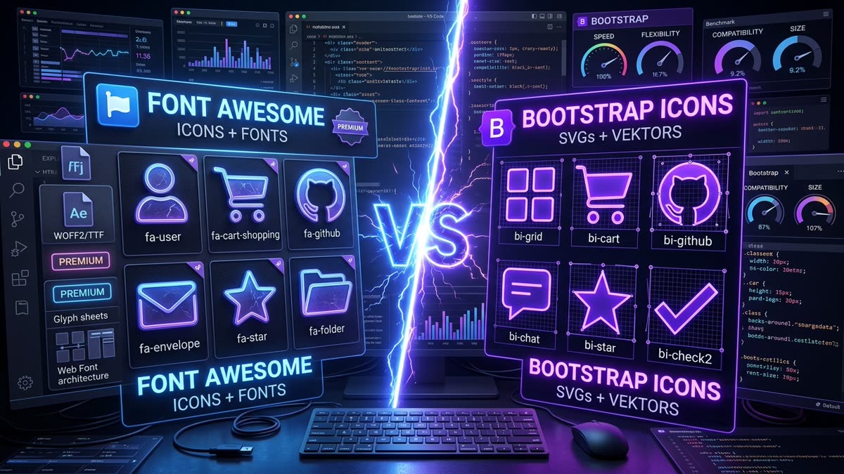Font Awesome vs Bootstrap Icons side by side visual and technical comparison
