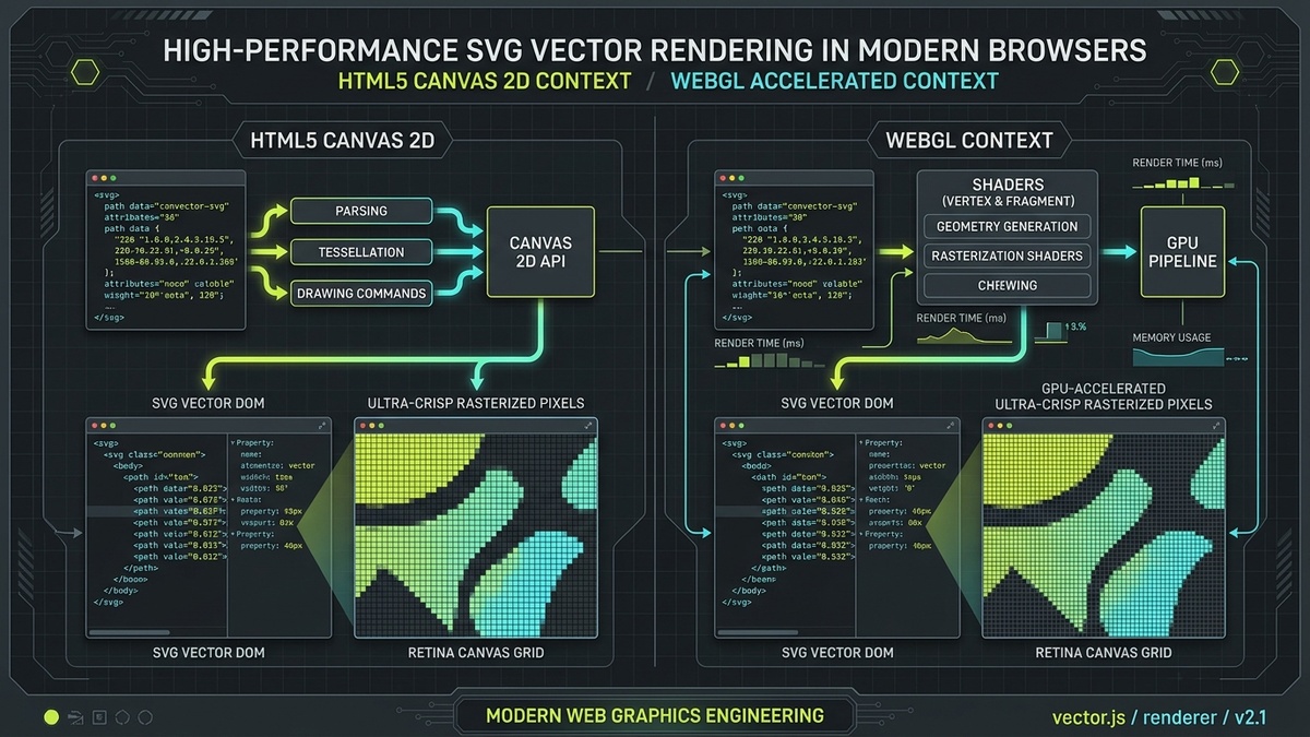 High Performance SVG Vector Rendering on HTML5 Canvas 2D and WebGL Contexts Diagram