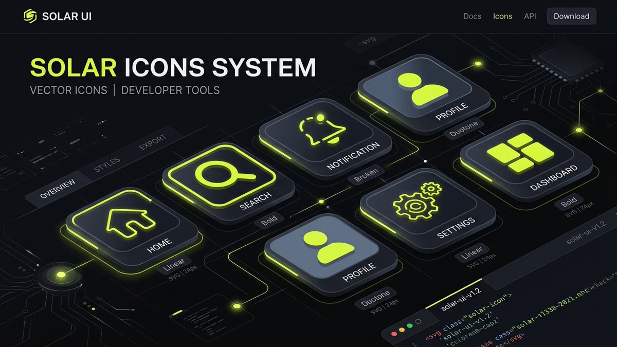 Solar Icons Vector System Architecture and 6 Visual Styles