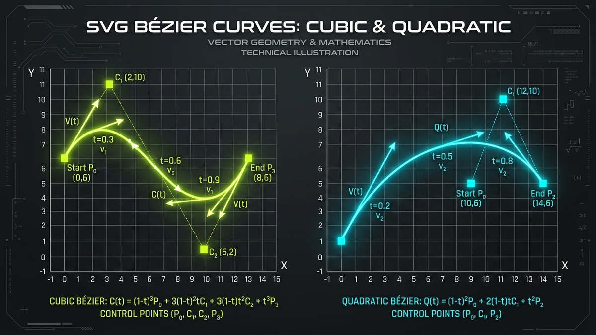 SVG Bézier Curves Cubic and Quadratic Vector Mathematics Technical Illustration