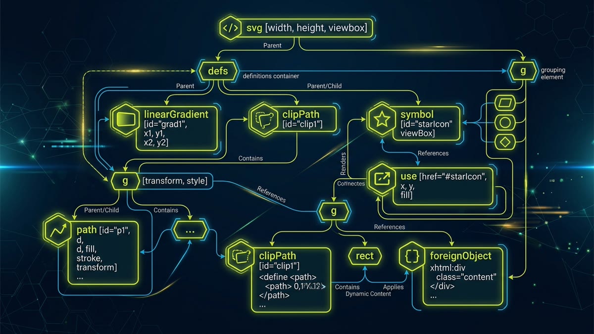 SVG Elements and Document Tags Vector Diagram