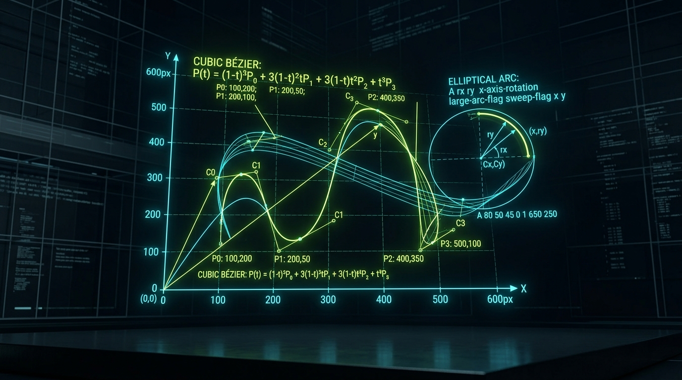 SVG vector path syntax and cubic bezier curve geometry reference diagram